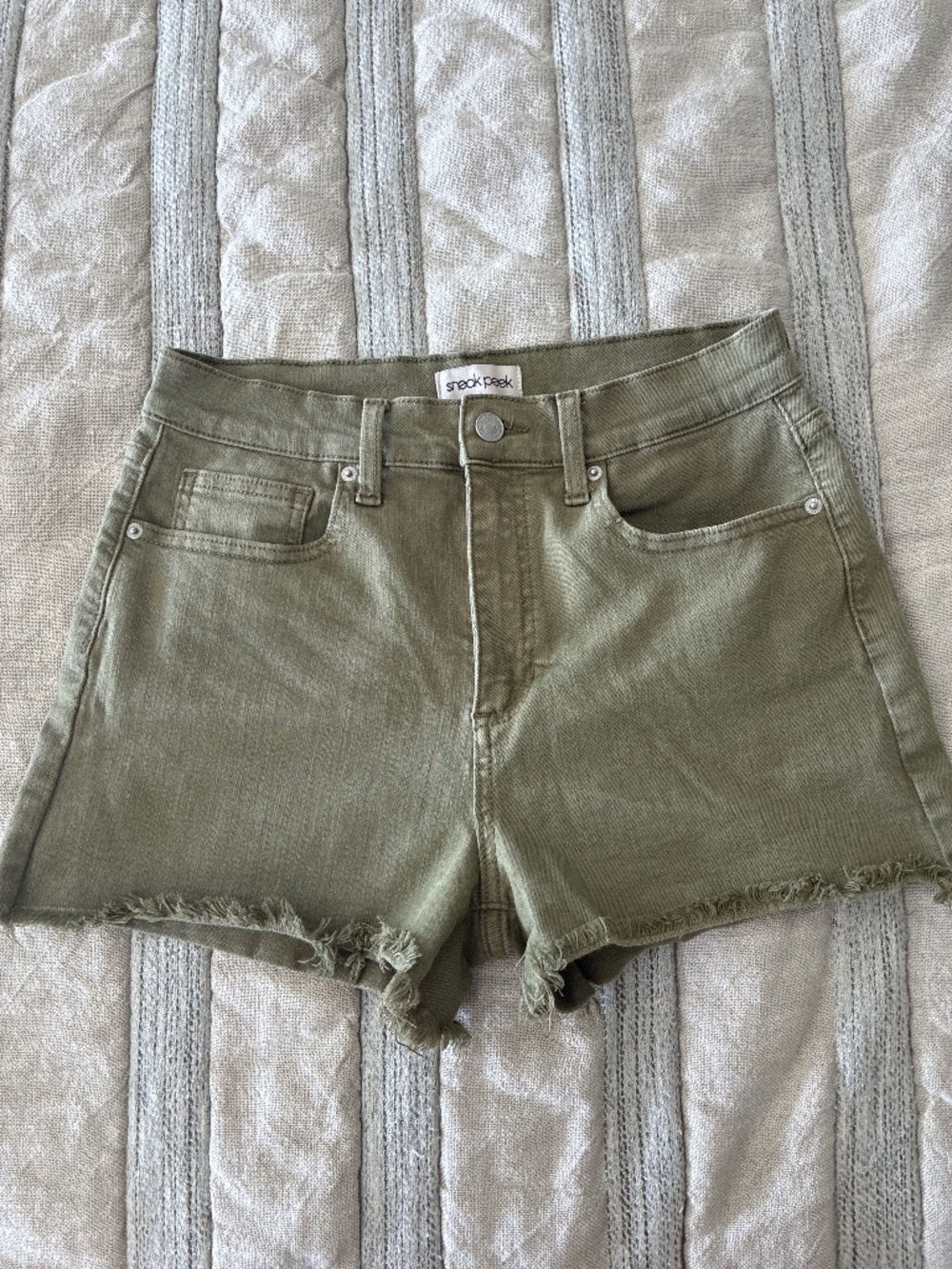Green denim shorts